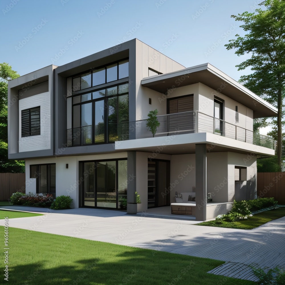 Modern luxury house with a well-manicured lawn.. Modern luxury house with a well-manicured lawn..