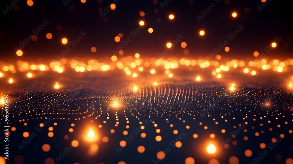 Naklejka premium Diwali glowing with dotted lights on dark background picture