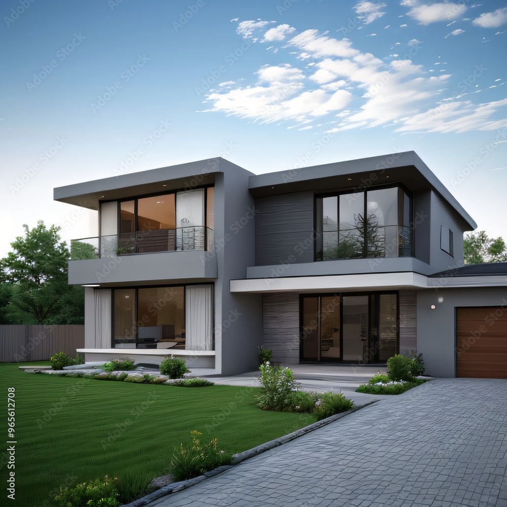 Modern luxury house with a well-manicured lawn.. Modern luxury house with a well-manicured lawn..