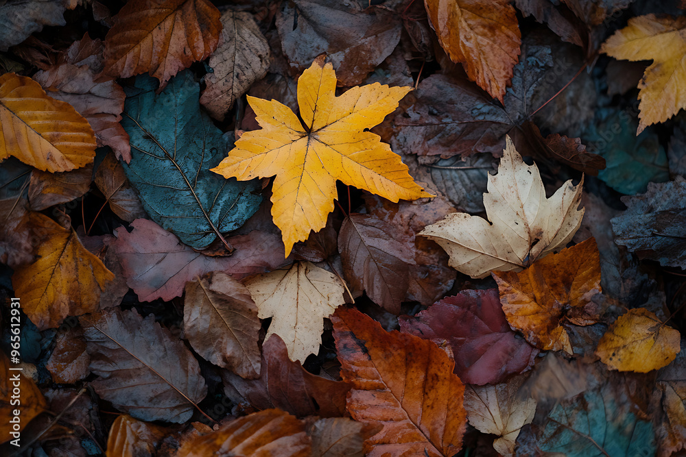 top view texture or pattern of autumn leaves in forest or park top view texture or pattern of autumn leaves in forest or park