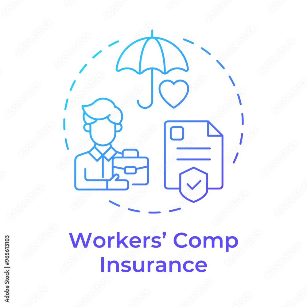 Workers compensation insurance blue gradient concept icon. Law compliance, corporate regulation. Round shape line illustration. Abstract idea. Graphic design. Easy to use in infographic, presentation Workers compensation insurance blue gradient concept icon. Law compliance, corporate regulation. Round shape line illustration. Abstract idea. Graphic design. Easy to use in infographic, presentation