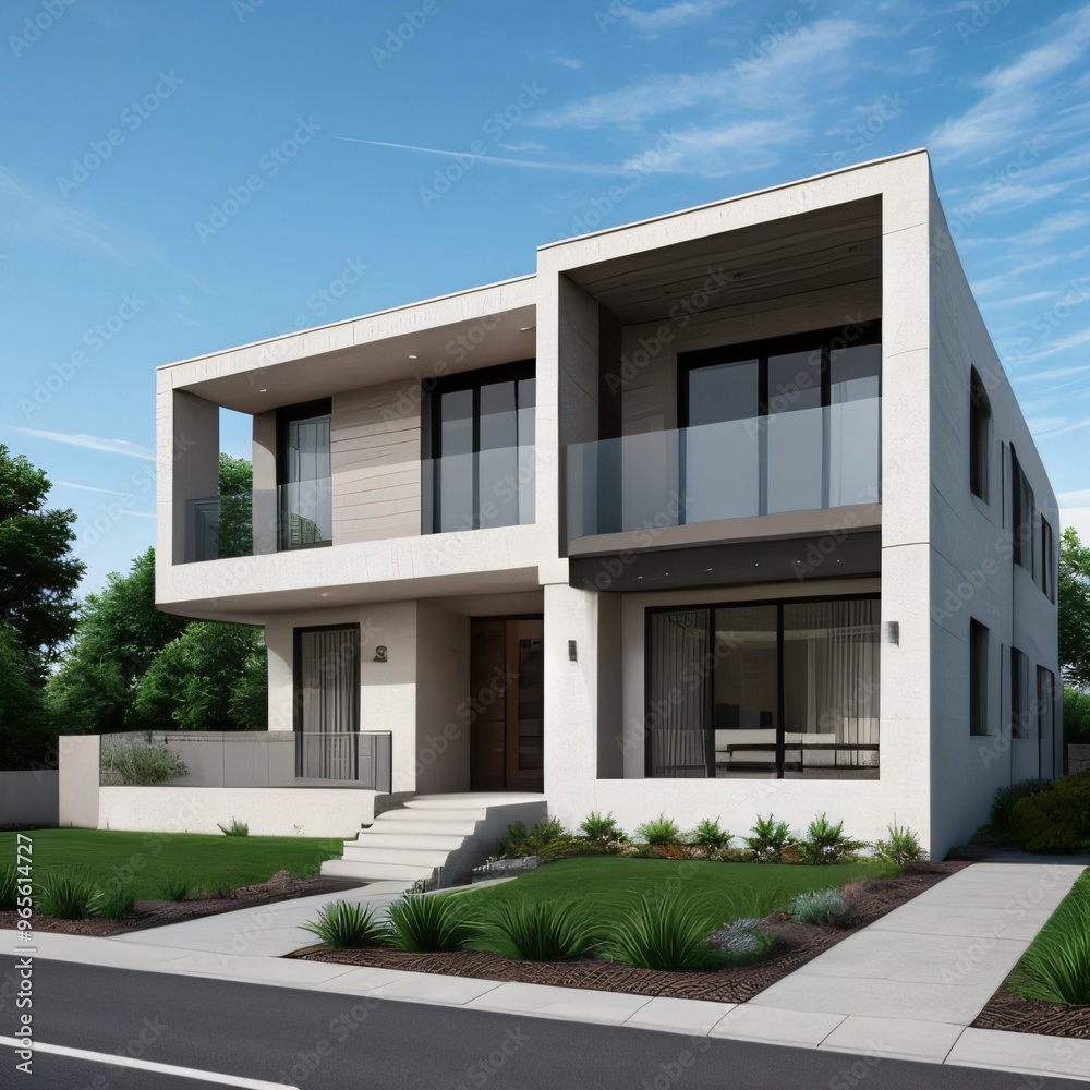 Modern luxury house with a well-manicured lawn.. Modern luxury house with a well-manicured lawn..