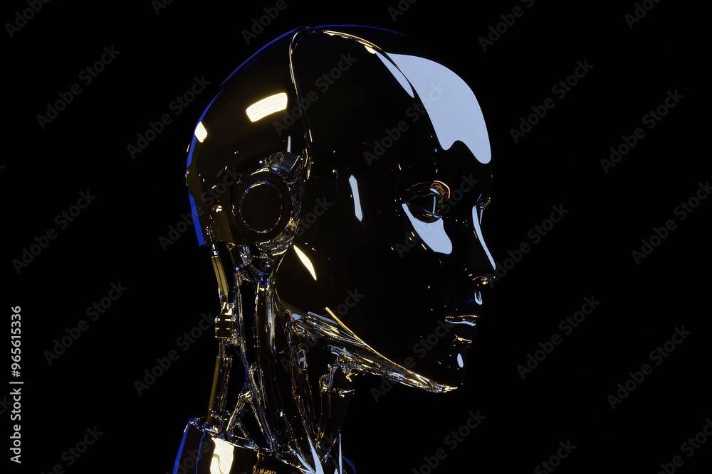 The creation of a female humanoid robot invention on a dark background, created by generative AI The creation of a female humanoid robot invention on a dark background, created by generative AI