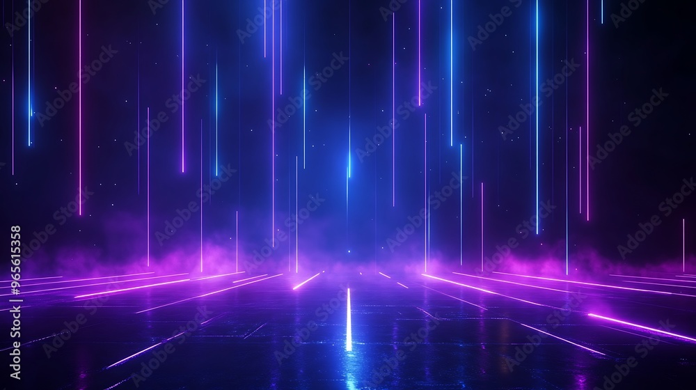 A vibrant display of neon lights with glowing beams in a dark setting, perfect for futuristic and tech-themed designs. Stage for product presentation. A vibrant display of neon lights with glowing beams in a dark setting, perfect for futuristic and tech-themed designs. Stage for product presentation.