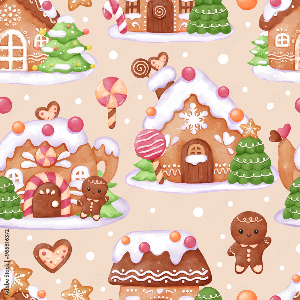 Fototapeta premium Joyful Winter and Christmas Seamless Pattern