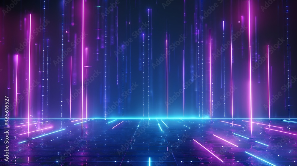 A vibrant neon abstract background featuring glowing lines in pink and blue, creating a futuristic atmosphere. Stage for product presentation. A vibrant neon abstract background featuring glowing lines in pink and blue, creating a futuristic atmosphere. Stage for product presentation.