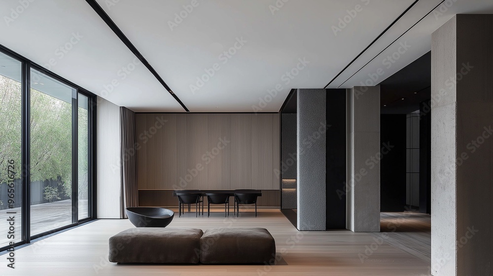 A modern and spacious living room with a minimalist design.
A modern and spacious living room with a minimalist design.
