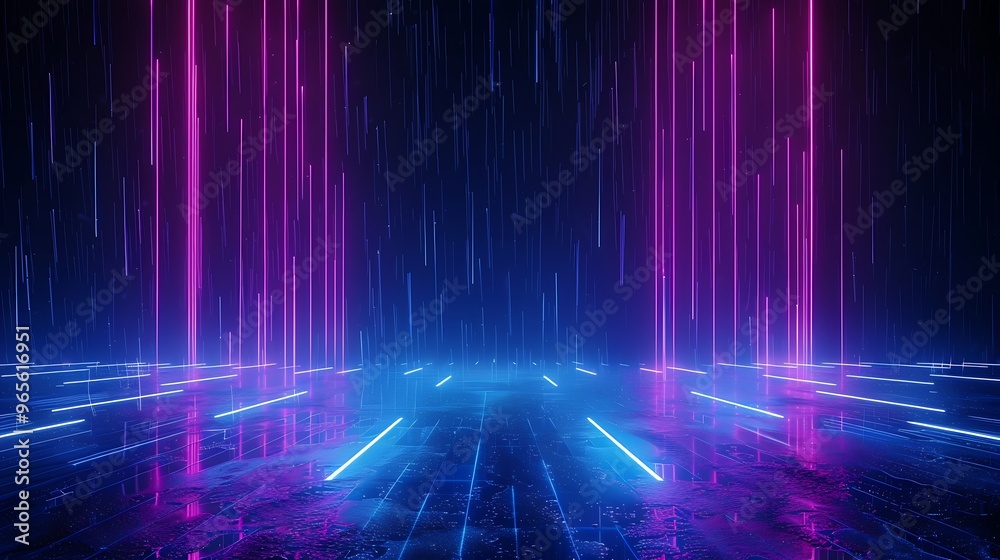 A vibrant neon background featuring glowing pink and blue lines, perfect for futuristic and tech-inspired designs. Stage for product presentation. A vibrant neon background featuring glowing pink and blue lines, perfect for futuristic and tech-inspired designs. Stage for product presentation.