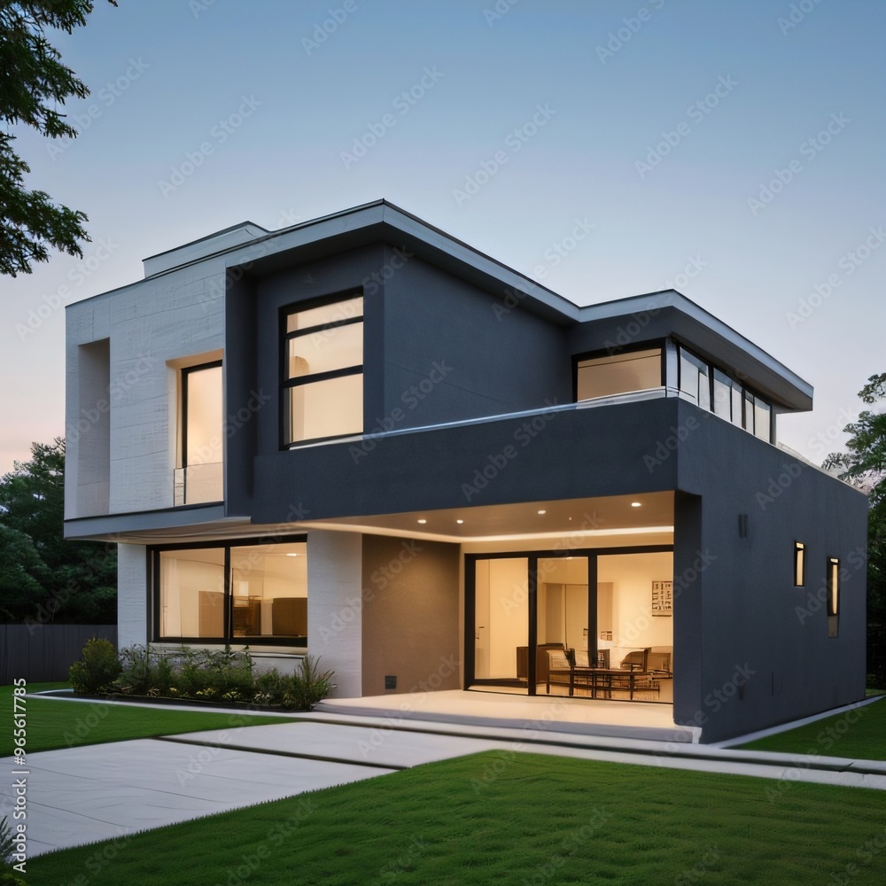 Modern luxury house with a well-manicured lawn.. Modern luxury house with a well-manicured lawn..