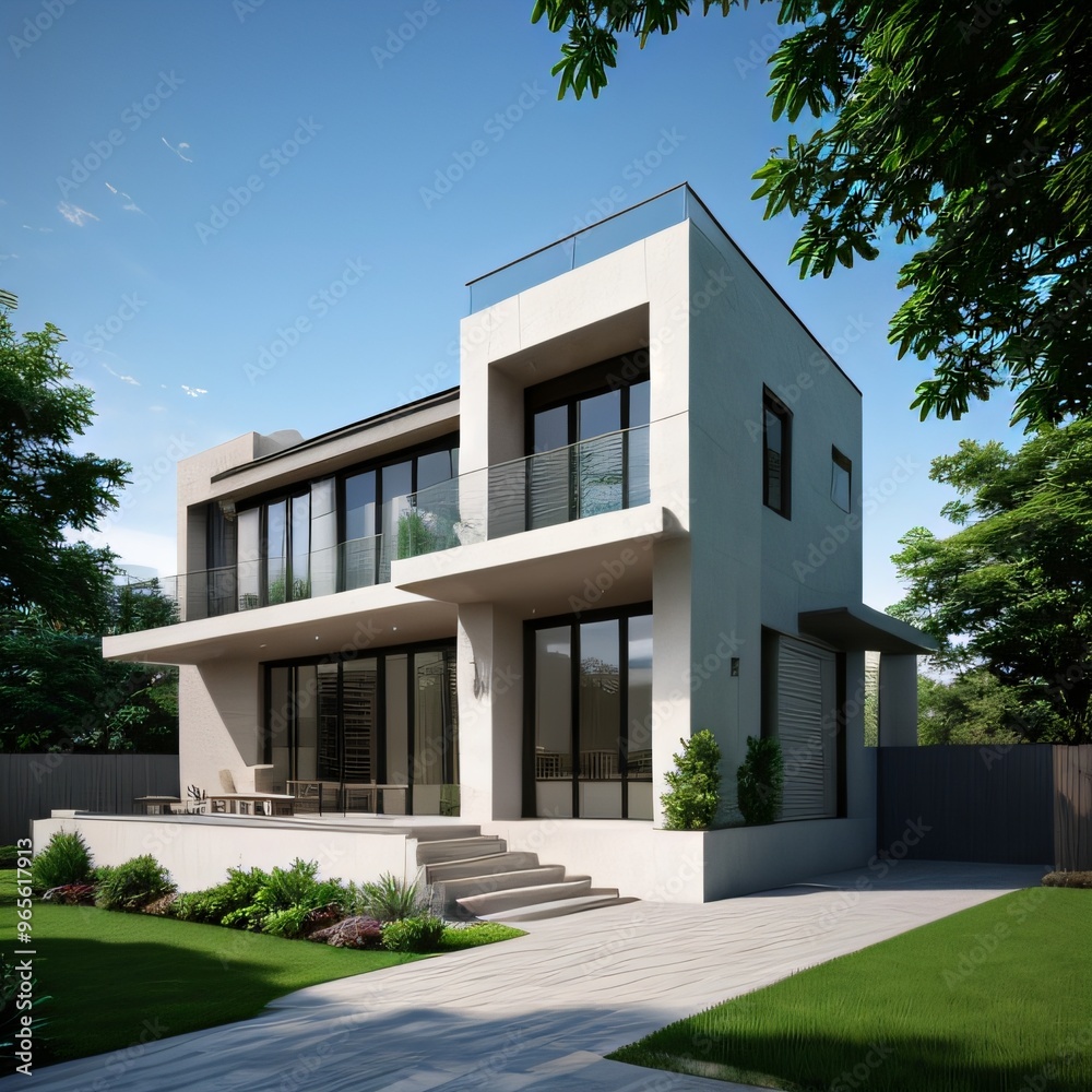 Modern luxury house with a well-manicured lawn.. Modern luxury house with a well-manicured lawn..