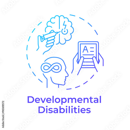 Developmental disabilities blue gradient concept icon. Cognitive disorder, psychology. Round shape line illustration. Abstract idea. Graphic design. Easy to use in infographic, presentation