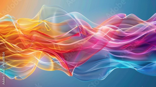 Abstract Wave Swirl Colorful Magical Blured Transparent Ribbon Lines on White Background. Energy Streams 