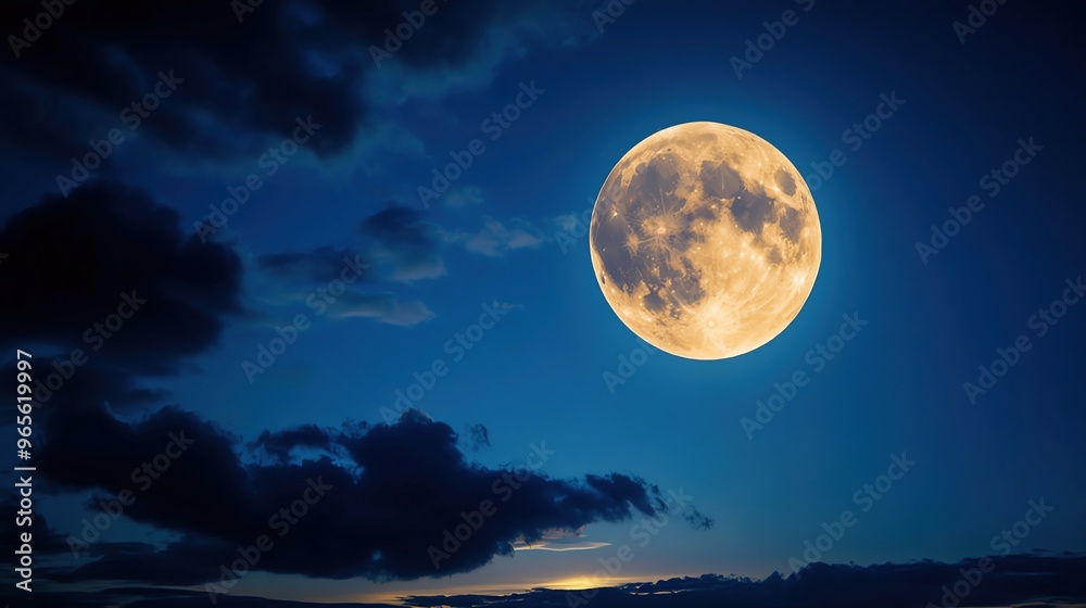 Bright moon shining through a partly cloudy night sky, clear weather, tranquil evening Bright moon shining through a partly cloudy night sky, clear weather, tranquil evening