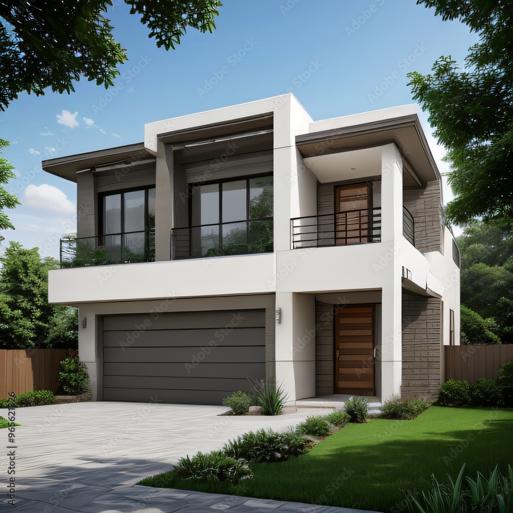 Modern luxury house with a well-manicured lawn.. Modern luxury house with a well-manicured lawn..
