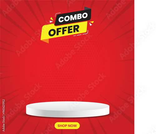 Combo Offer Social Media post with podium, Special Offer and Promotional Post social media, Red color template, social media banner with combo offer mnemonic.