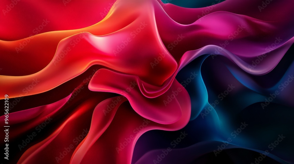 Obraz premium Vibrant abstract background with fluid, colorful waves blending red, pink, purple, and blue hues in a dynamic, flowing design.