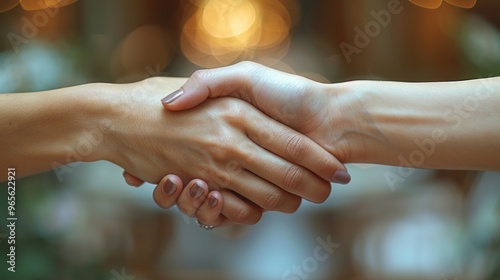 A warm handshake between friends in a softly lit cafe, capturing a moment of connection and trust. Generative AI