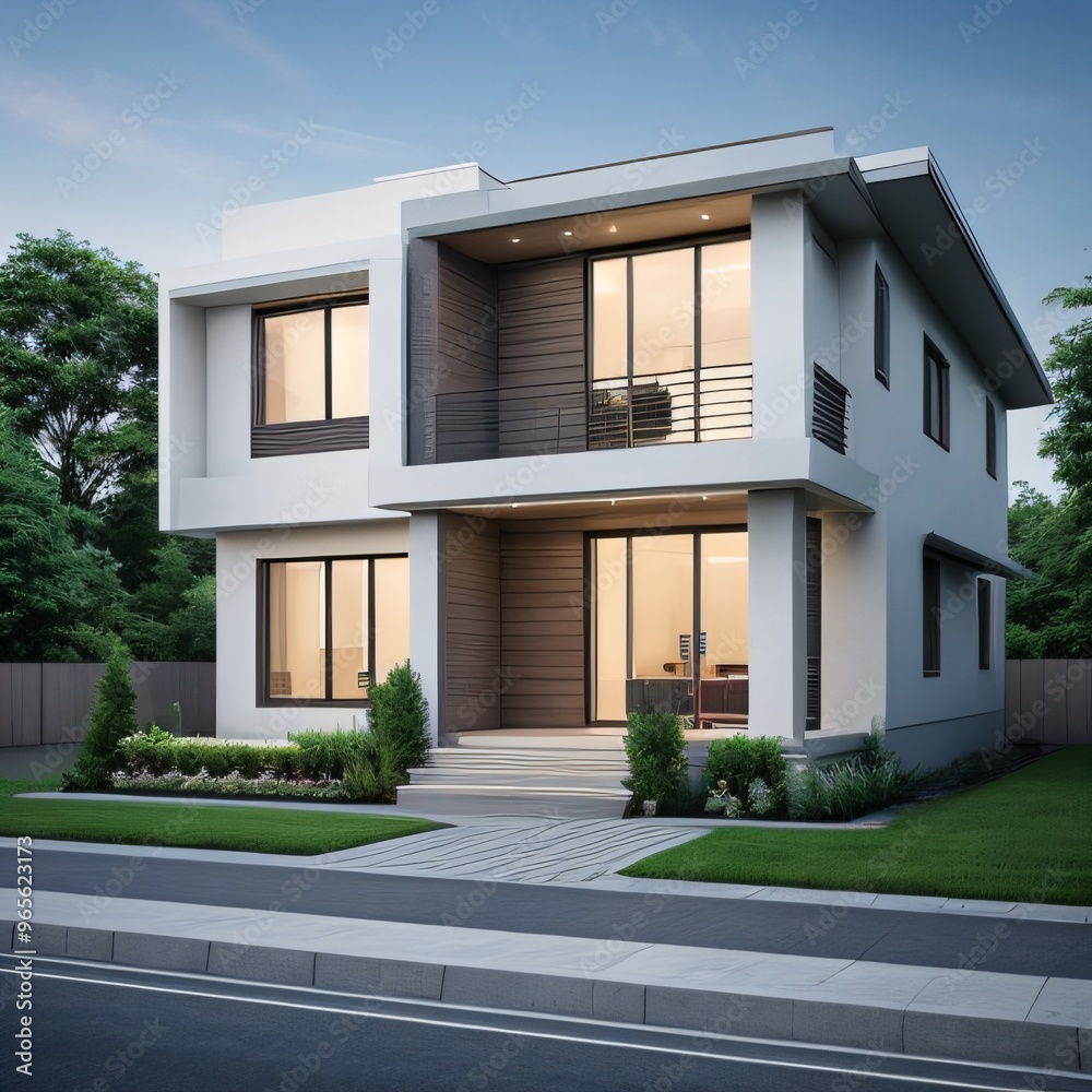 Modern luxury house with a well-manicured lawn.. Modern luxury house with a well-manicured lawn..