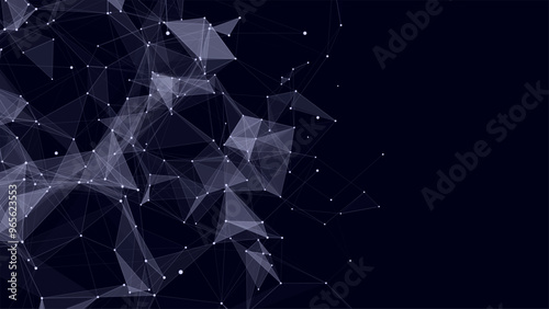 Network connection structure. Abstract blue background with moving dots and lines. Futuristic illustration. Digital technology design. Vector illustration.