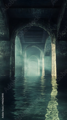 An Eerie, Flooded Stone Archway Tunnel