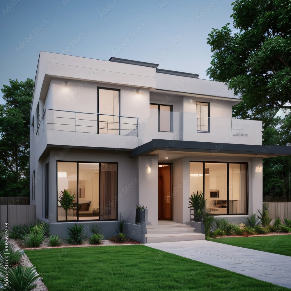 Modern luxury house with a well-manicured lawn.. Modern luxury house with a well-manicured lawn..