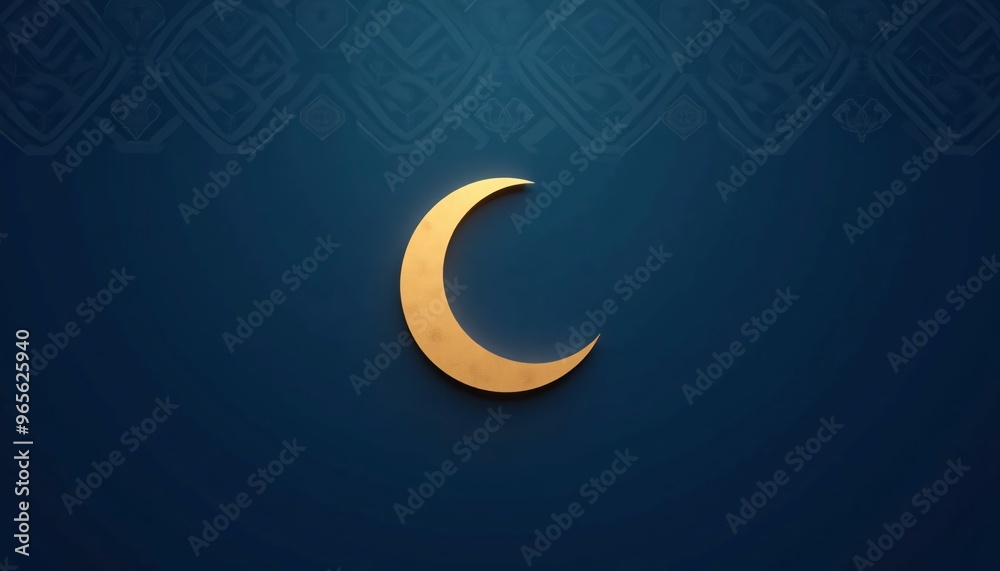 Minimalist Golden Crescent Moon Against Deep Royal Blue Background with Subtle Islamic Geometric Patterns for Milad un Nabi Minimalist Golden Crescent Moon Against Deep Royal Blue Background with Subtle Islamic Geometric Patterns for Milad un Nabi