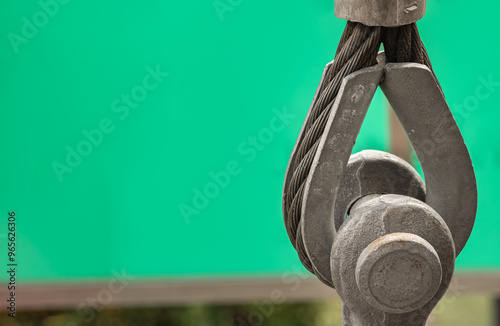 Canvas Print Metal ring and Steel cabling attached to a shackle