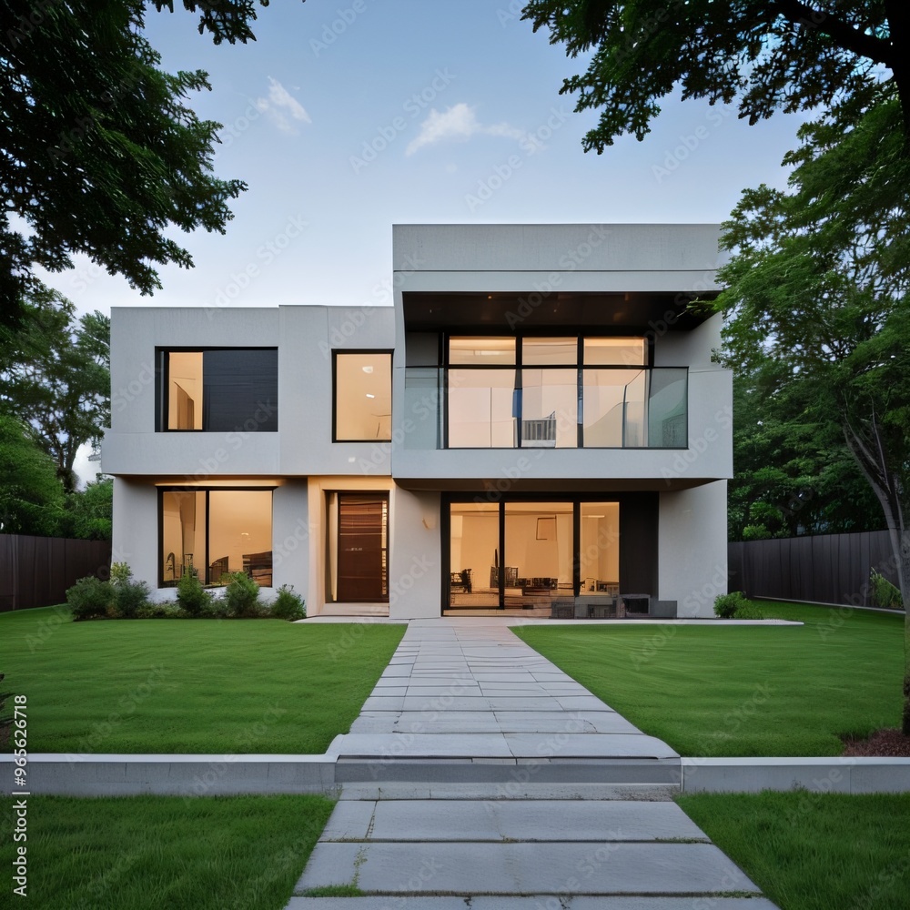 Modern luxury house with a well-manicured lawn.. Modern luxury house with a well-manicured lawn..