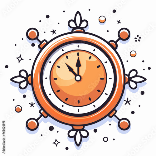 Festive Decorative Clock Cheerfully Showing Almost Midnight Against Sparkling Background