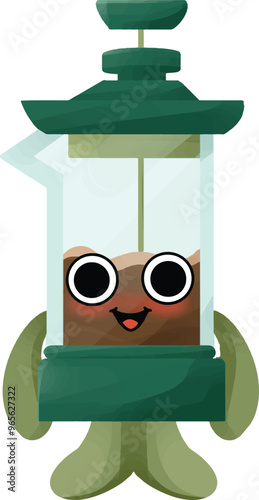 french press mascot with cheerful and adorable expression