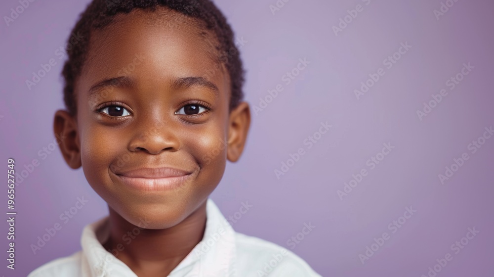 Portrait of a smiling pupil against a light purple background Portrait of a smiling pupil against a light purple background