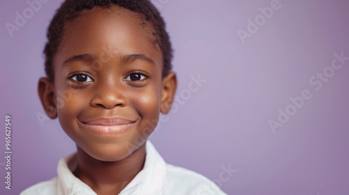 Portrait of a smiling pupil against a light purple background