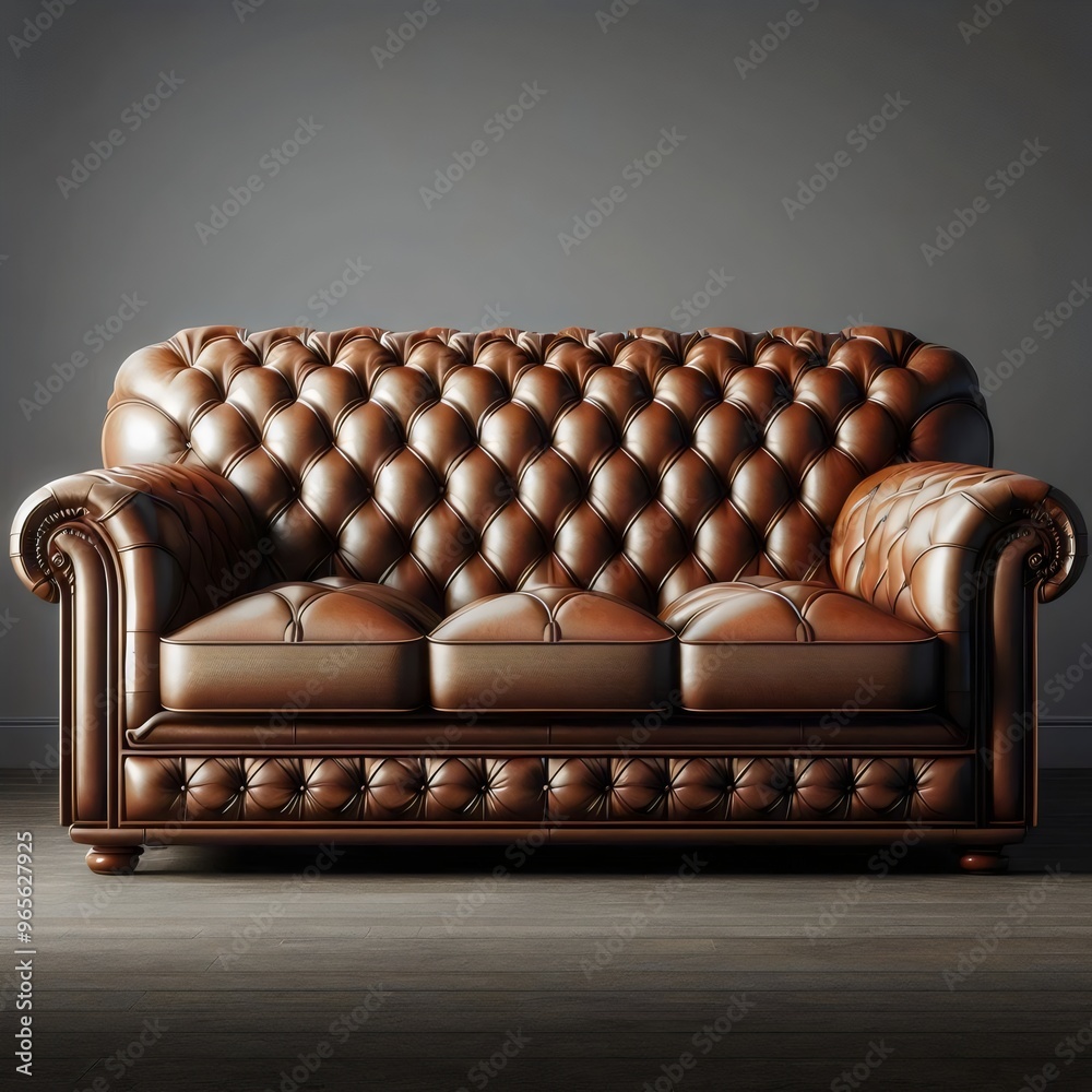 Brown leather sofa on a gray background. 3D rendering. Brown leather sofa on a gray background. 3D rendering.