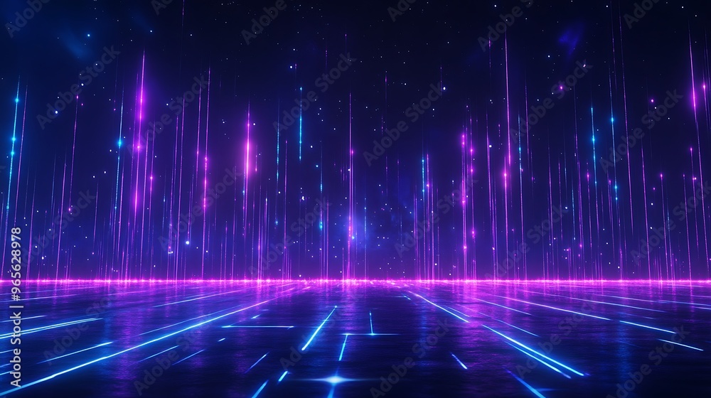 Vibrant futuristic backdrop featuring dazzling lines and glowing colors for technology and digital themes. Stage for product presentation. Vibrant futuristic backdrop featuring dazzling lines and glowing colors for technology and digital themes. Stage for product presentation.