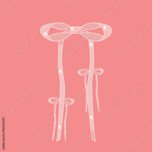 Pink Bow and Ribbon with Pink Background Vector Illustration 