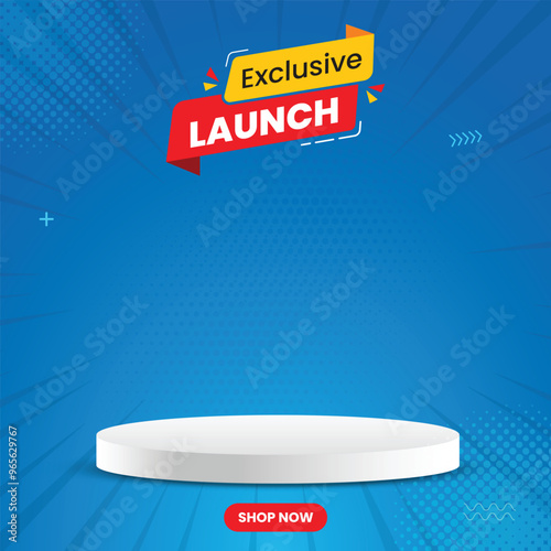 Exclusive Launch social media post with podium, Special Offer and Promotional Post social media, Blue color template, social media banner with combo offer mnemonic.