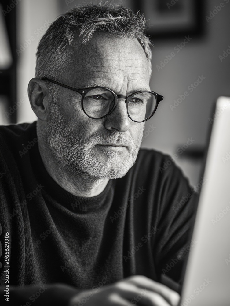 Intellectual Man Studying on Laptop Intellectual Man Studying on Laptop