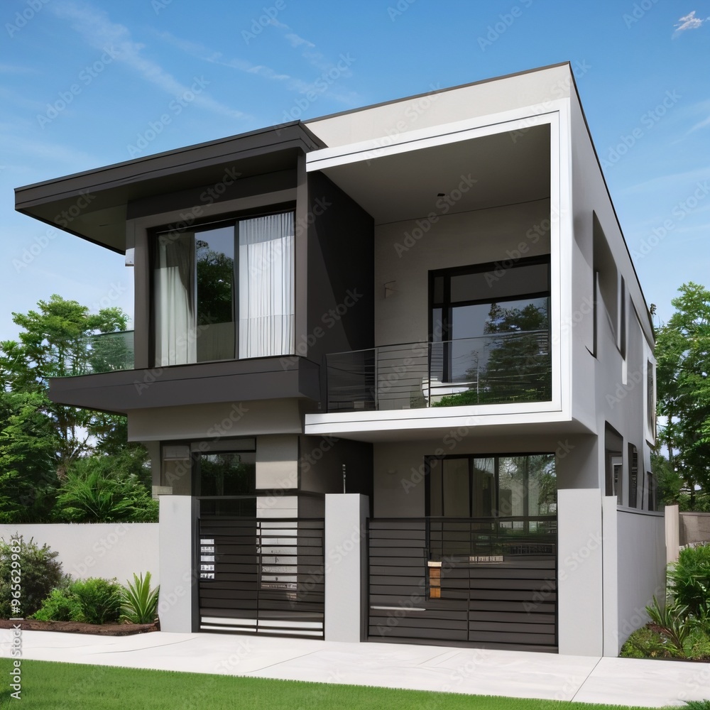 Modern luxury house with a well-manicured lawn.. Modern luxury house with a well-manicured lawn..