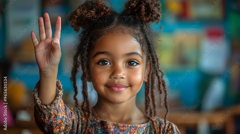 an african american girl raises her hand in a classroom. first grader raising hand in classroom, elementary education, early childhood learning, school life an african american girl raises her hand in a classroom. first grader raising hand in classroom, elementary education, early childhood learning, school life