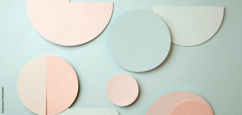 Abstract composition of pastel circles on a soft blue background, ideal for modern design and creative projects. Abstract composition of pastel circles on a soft blue background, ideal for modern design and creative projects.