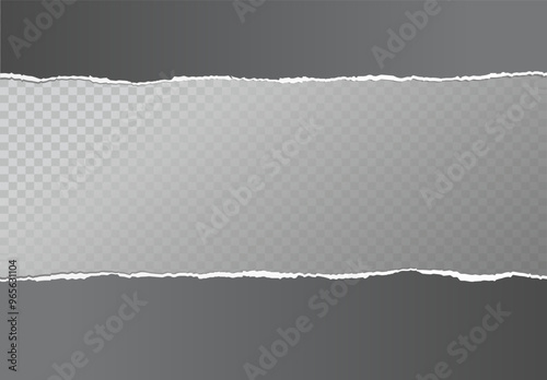 Realistic ripped white paper sheets isolated on transparent background. Torn blank pages with uneven texture. Vector