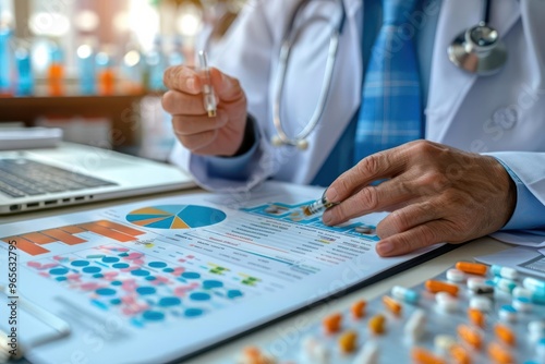 watercolor style, Pharmacist explaining investment strategies in watercolor style, pharmaceutical finance education