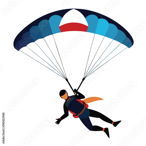 parachute gliding with a man, vector illustration, Black color silhouette white background 