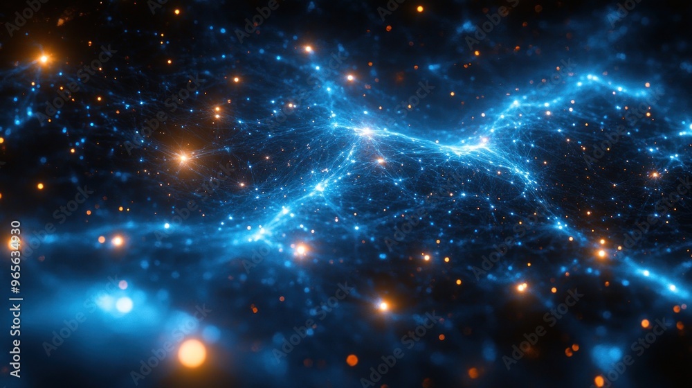 Abstract representation of a cosmic network with glowing elements. Abstract representation of a cosmic network with glowing elements.