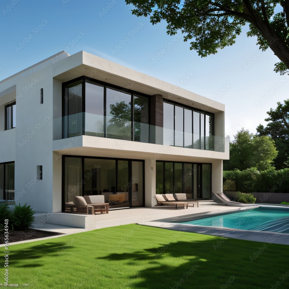 Modern luxury house with a well-manicured lawn.. Modern luxury house with a well-manicured lawn..
