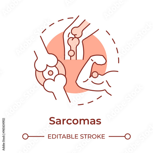 Sarcoma soft red concept icon. Type of cancer. Bone and muscles cancer. Osteosarcoma. Oncology. Round shape line illustration. Abstract idea. Graphic design. Easy to use in article