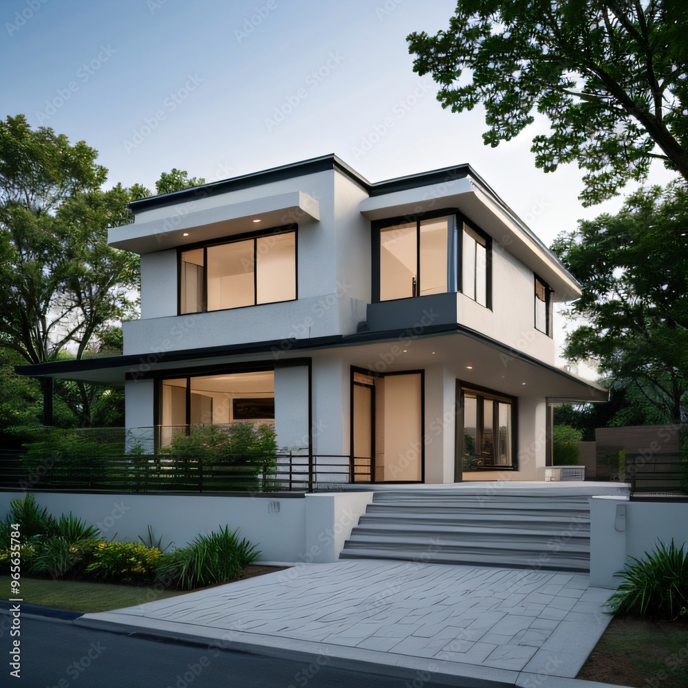Modern luxury house with a well-manicured lawn.. Modern luxury house with a well-manicured lawn..