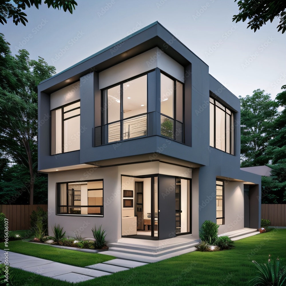 Modern luxury house with a well-manicured lawn.. Modern luxury house with a well-manicured lawn..