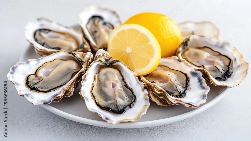 Juicy fresh oysters on the half shell, served with a squeeze of lemon, cold and refreshing Juicy fresh oysters on the half shell, served with a squeeze of lemon, cold and refreshing