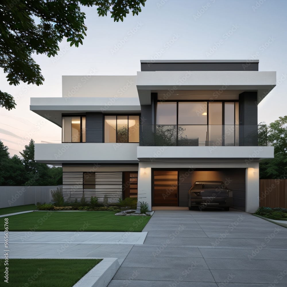 Modern luxury house with a well-manicured lawn.. Modern luxury house with a well-manicured lawn..